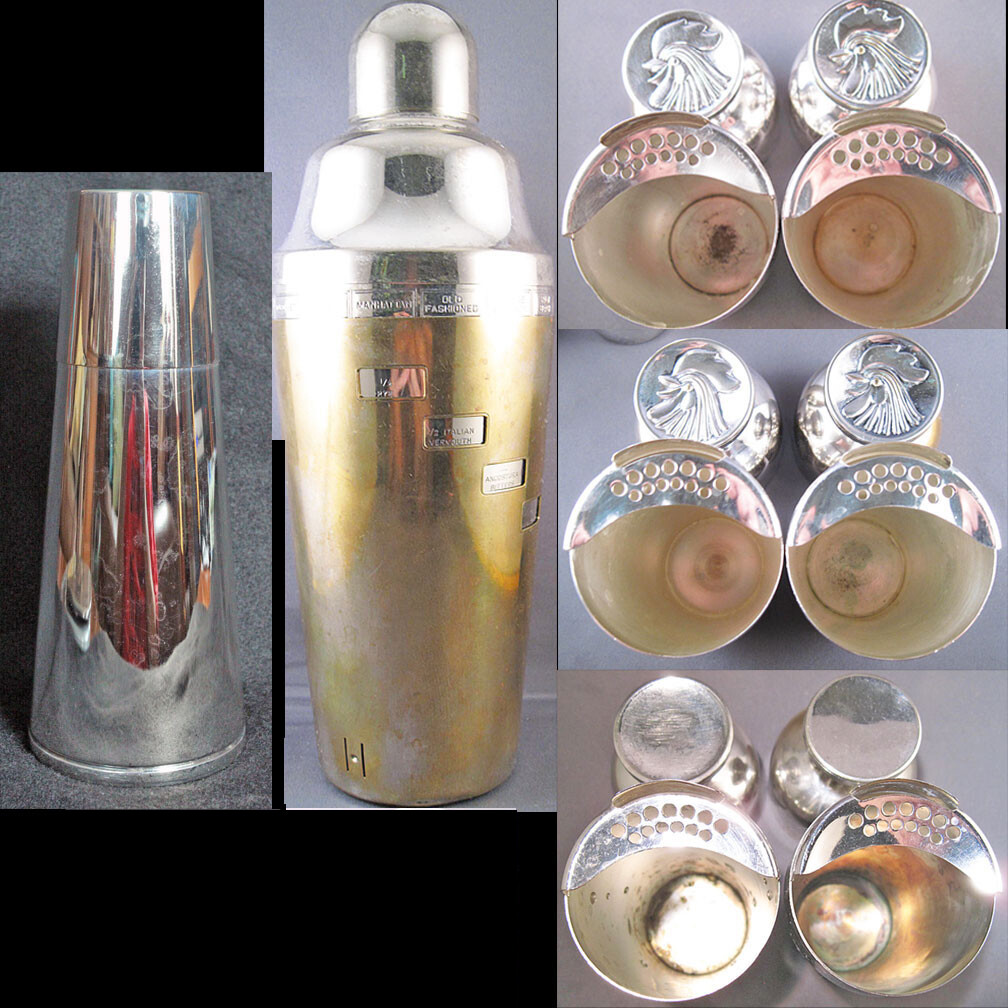 Rare 8pc Vintage NAPIER Cocktail Shaker Collection Tells-U-How Rooster Cone