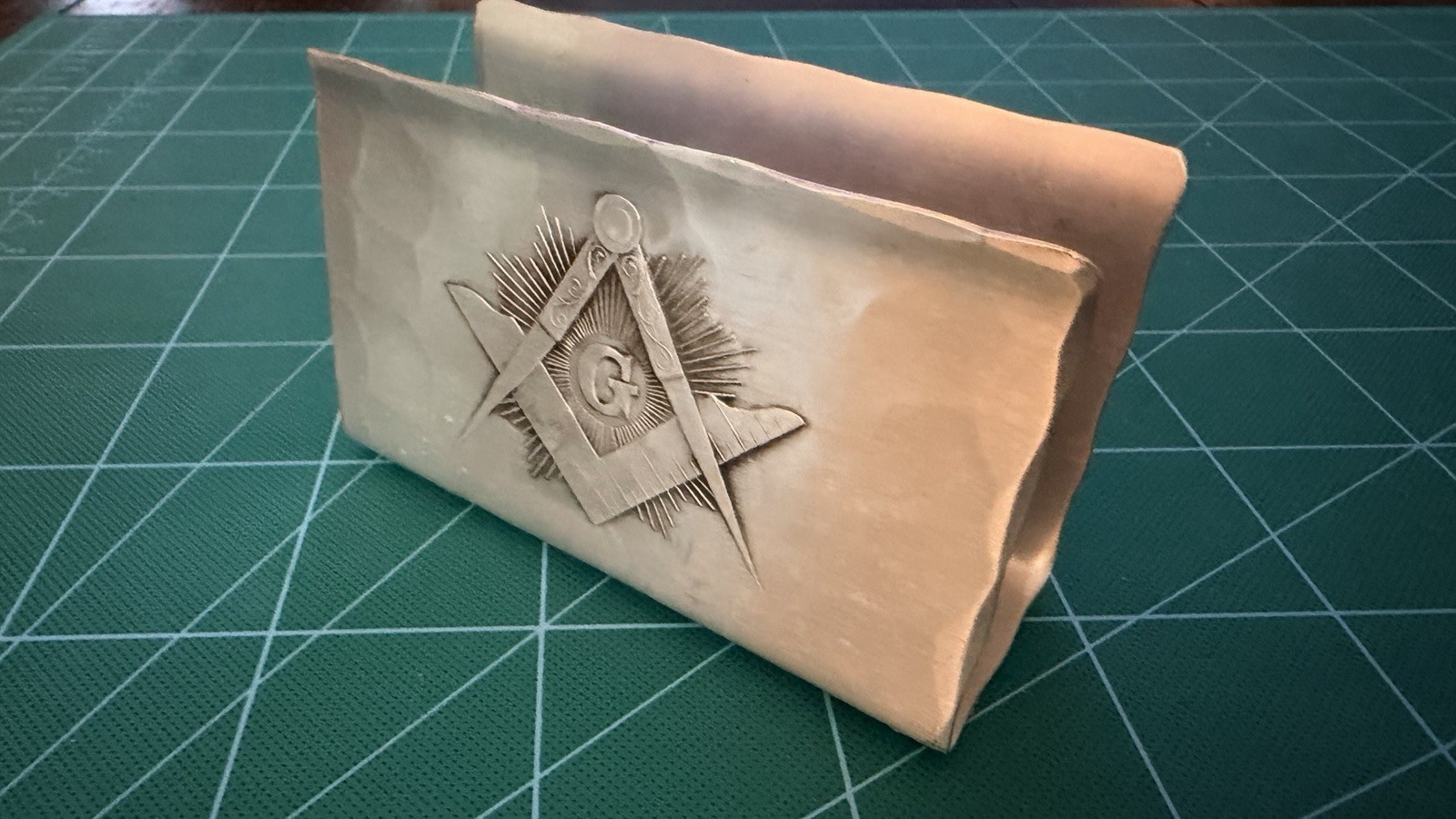 Vintage Masonic Freemason Square Compass G Metal Desk Letter Holder - Handmade