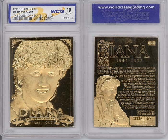 1997 PRINCESS DIANA 23K GOLD CARD SCULPTURED - GRADED GEM-MINT 10 *RARE* LIMITED