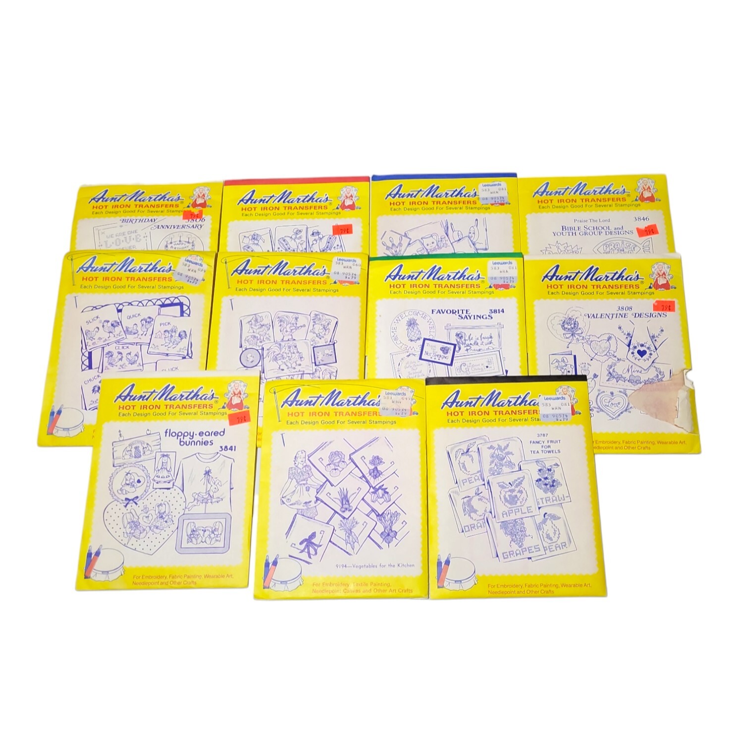 Aunt Martha’s Hot Iron Transfers Lot of 11 Kitchen Holiday Garden Embroidery NOS