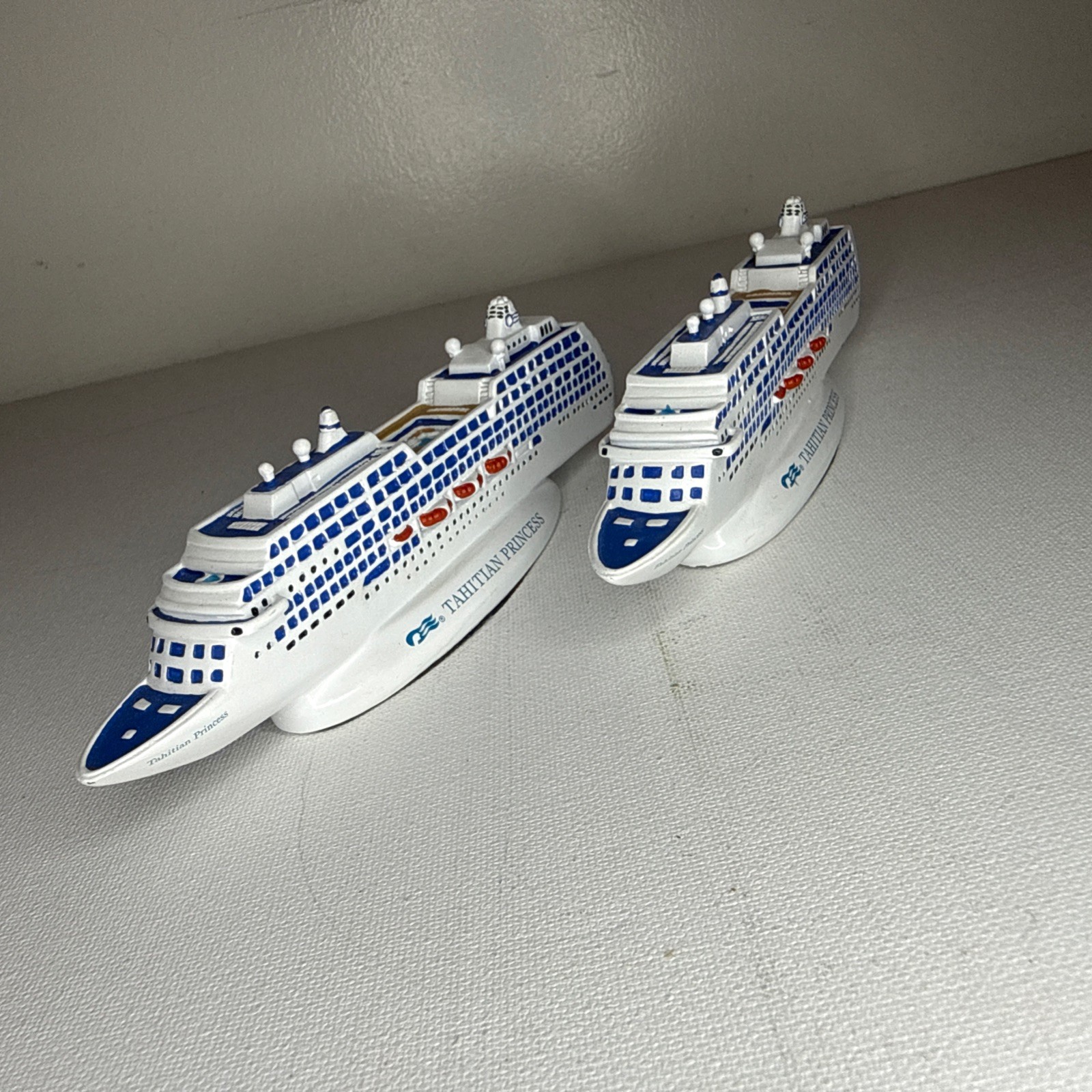 Lot of 2 Princess Cruises Tahitian Princess Ship Miniature Model Resin Souvenir