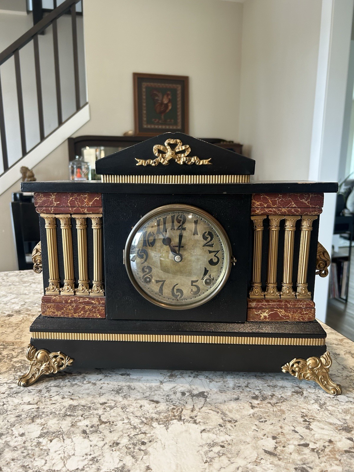 E. Ingraham Antique Mantle Clock With Key