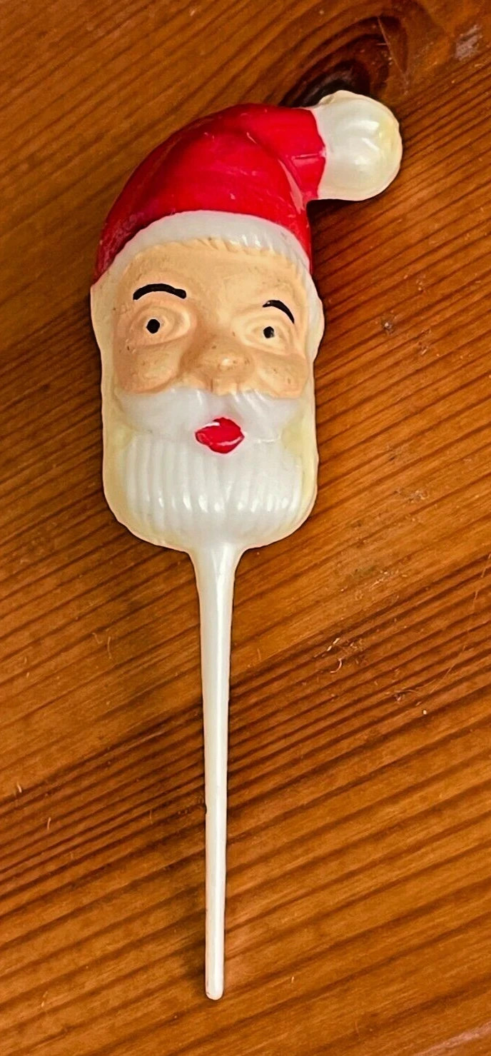1 VINTAGE PLASTIC SANTA HEAD TOOTHPICK/TOPPER