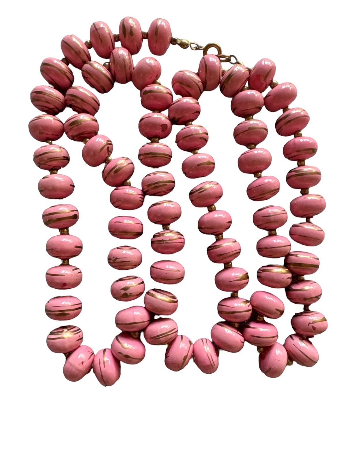 Beautiful Vintage MCM Plastic Pink and Gold Bead Necklace