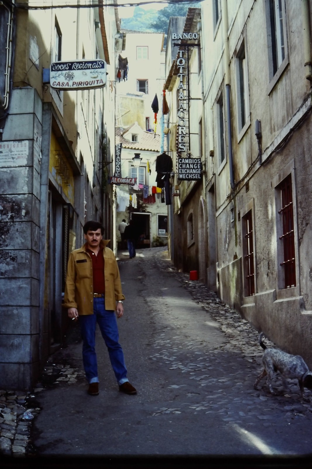c1970's Kodachrome 35mm Slide Casa Piriquita Sintra Portugal Alleyway Man red