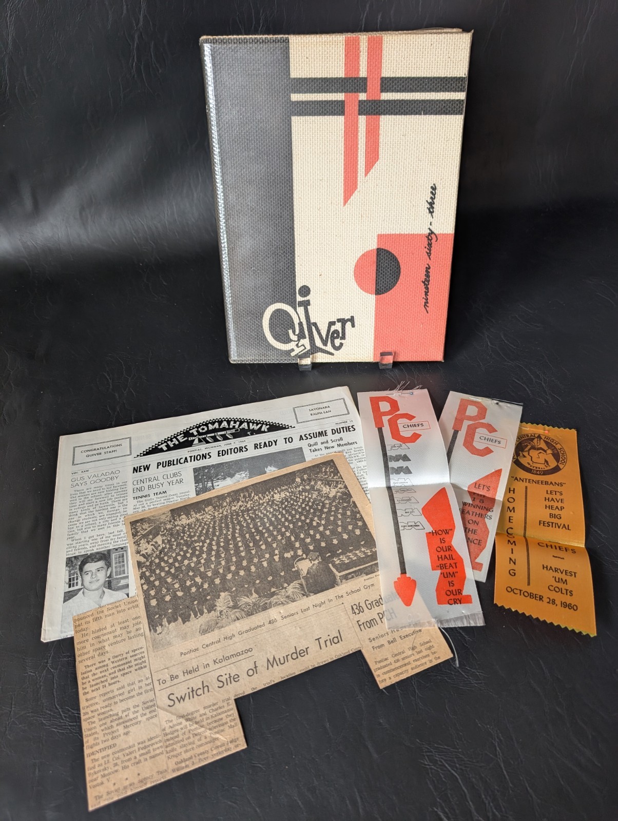 Vintage Yearbook 1963 Pontiac Central High School Quiver Michigan W/ Memorabilia