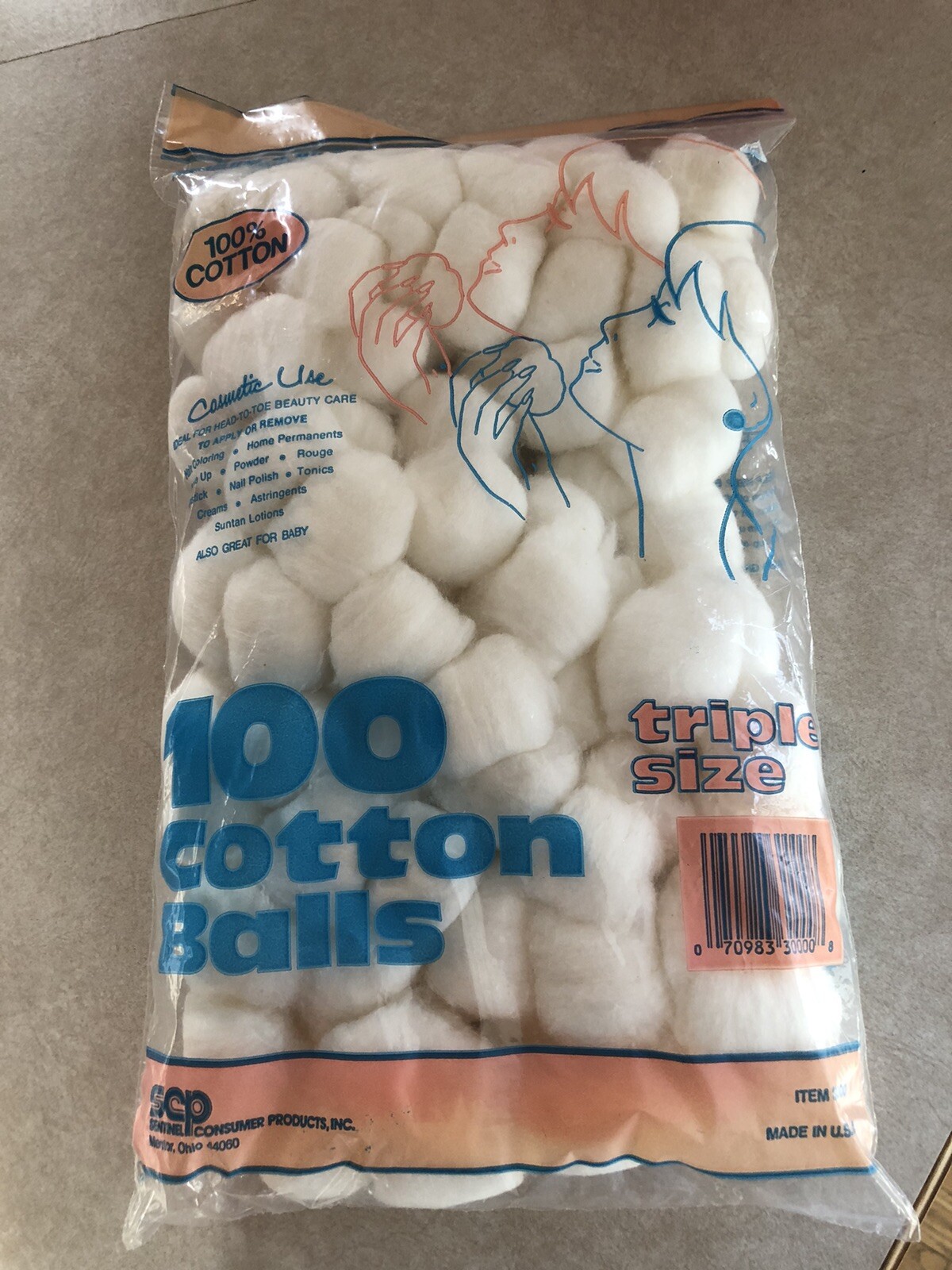 Sentinel 100 Count Jumbo Cotton Balls Vintage 1980s - 90s Sealed New