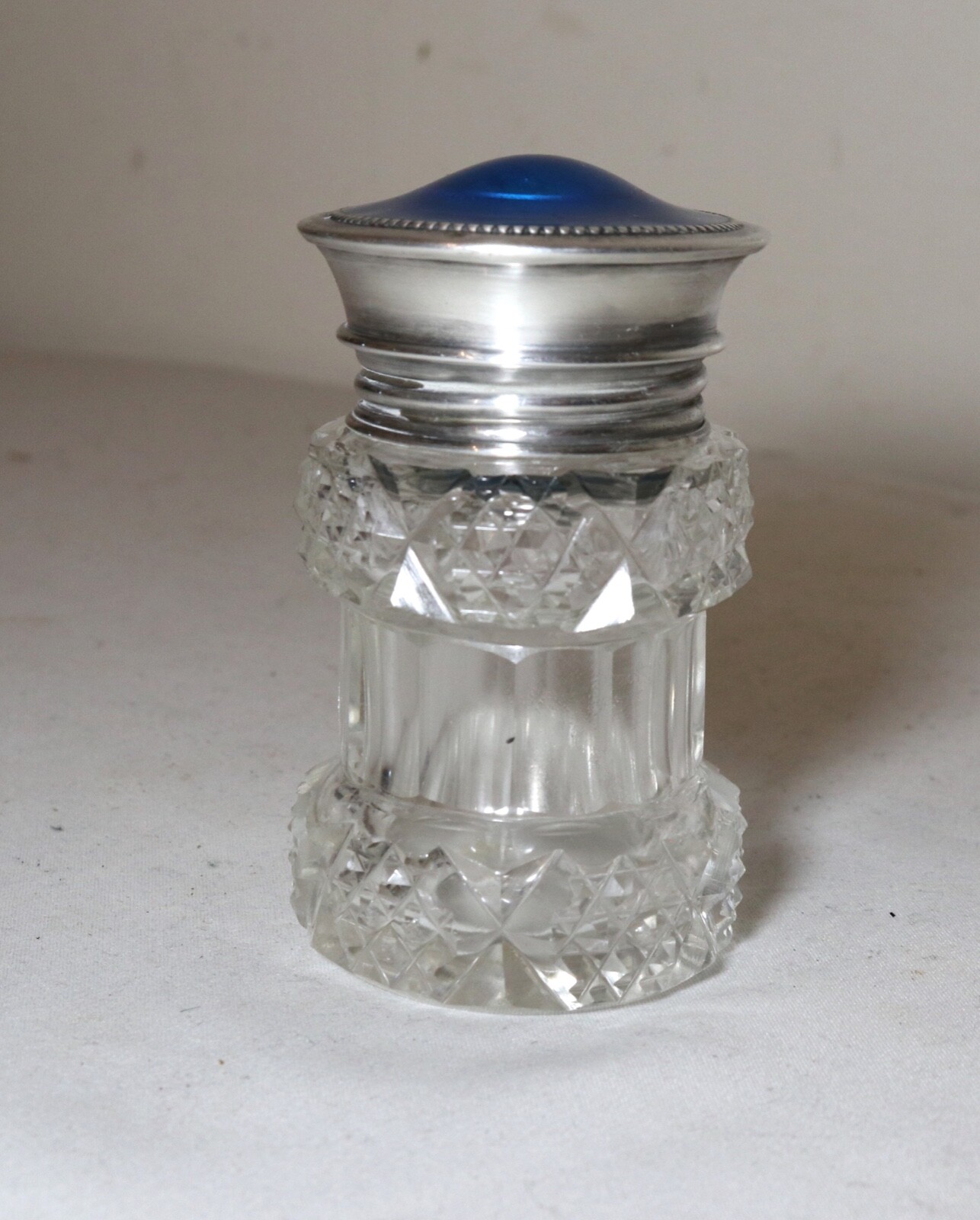 antique Birmingham blue guilloche enameling sterling silver perfume scent bottle