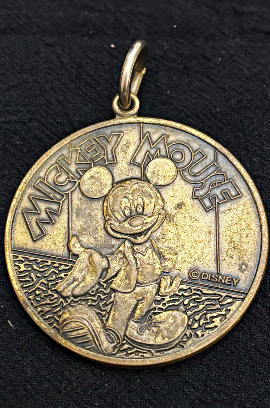 VTG 1980 Disney Mickey Mouse Brass Coin Medallion Pendant Raised Embossed P1