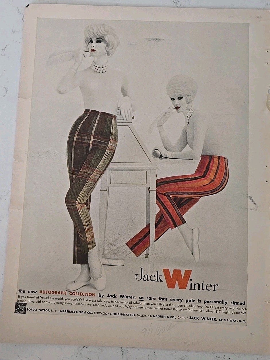 1960 Women's Jack Winter Autograph Collection Pants Vintage Fashion Ad AS IS 1960 Women's Jack Winter Autograph Collection Pants Vintage Fashion Ad AS IS