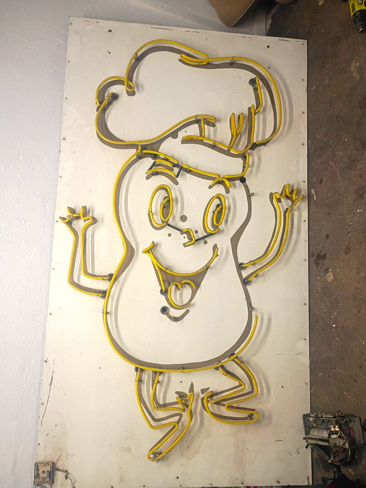 Chef Cartoon Neon Wall Sign, Plastic White Backing Panel, Yellow Tubing Chef Cartoon Neon Wall Sign, Plastic White Backing Panel, Yellow Tubing