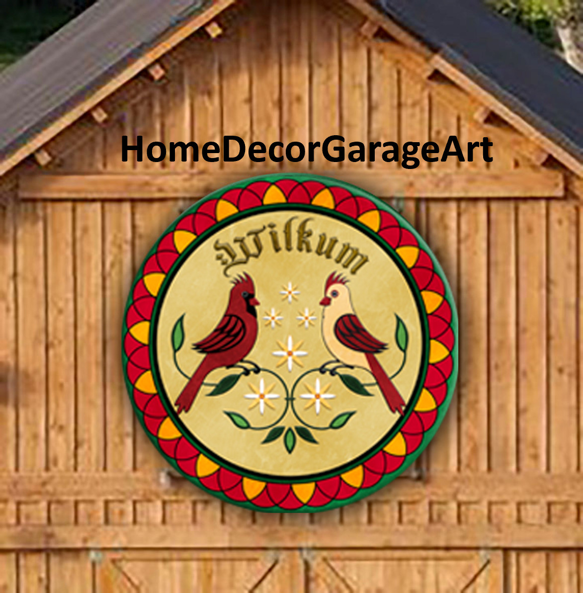 Barn Quilt Sign, Cardinal Birds Welcome, Hex Design Round Metal Sign 6 Sizes Barn Quilt Sign, Cardinal Birds Welcome, Hex Design Round Metal Sign 6 Sizes