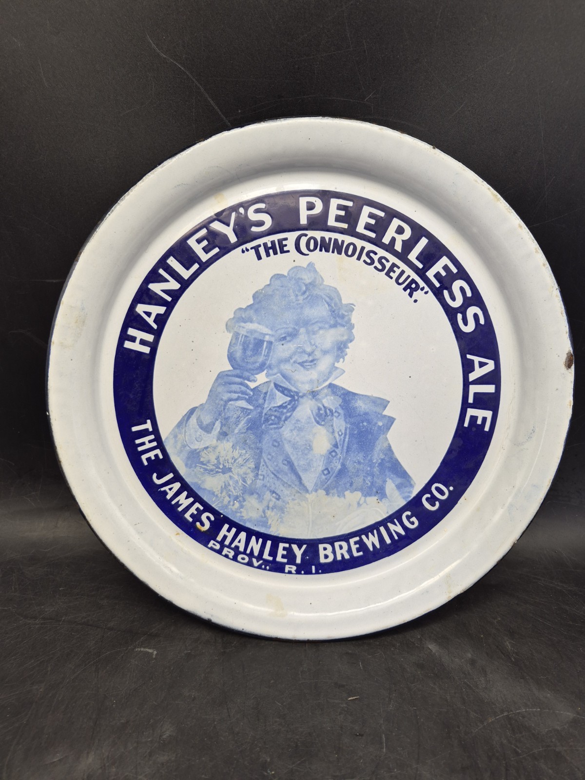 Antique Porcelain Hanley\'s Peerless Ale Round beer tray Bar & Mancave Decor Antique Porcelain Hanley\'s Peerless Ale Round beer tray Bar & Mancave Decor