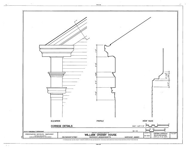 Nantucket Massachusetts William Crosby House 1930s Cornice Details HABS