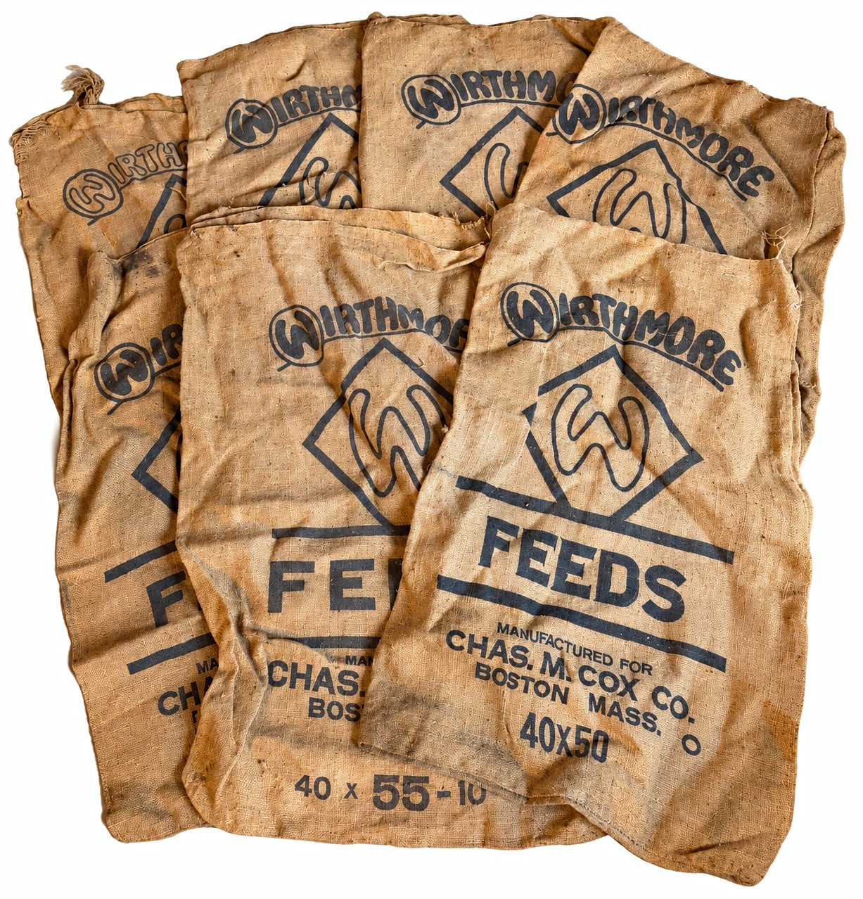 Lot of 7 Vintage Wirthmore Feeds Burlap Feed Sacks Chas M Cox Boston Farmhouse Lot of 7 Vintage Wirthmore Feeds Burlap Feed Sacks Chas M Cox Boston Farmhouse