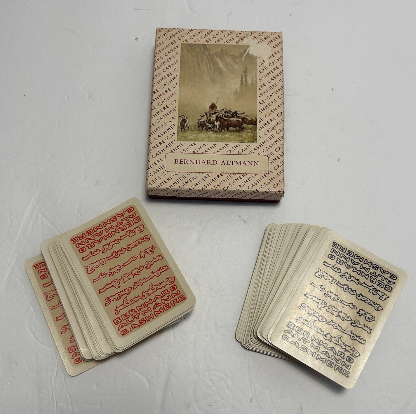 Vintage 50s Bernhard Altmann House of Cashmere Twin Playing Card Deck w/ Box Vintage 50s Bernhard Altmann House of Cashmere Twin Playing Card Deck w/ Box