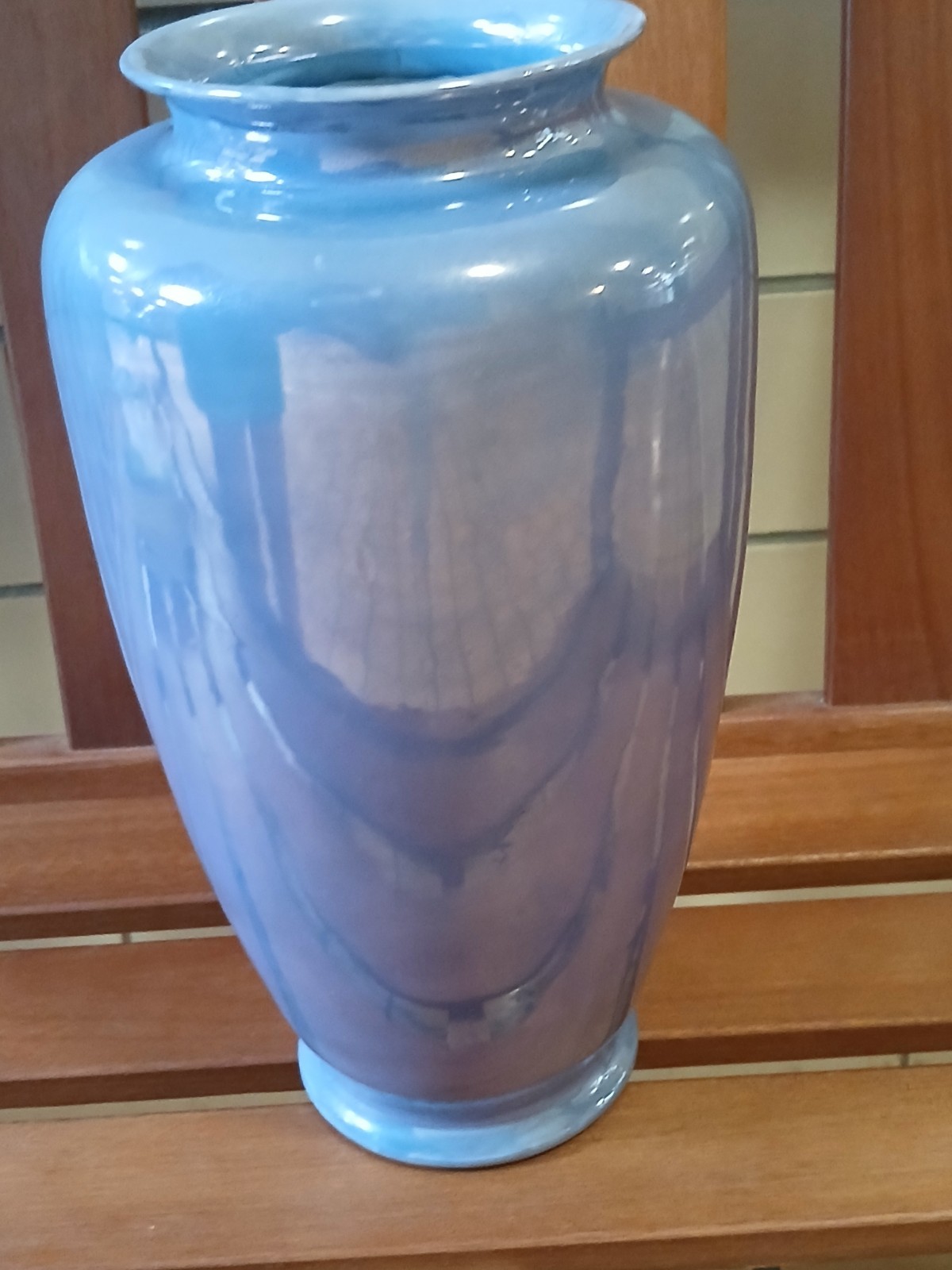 VINTAGE LARGE BLUE GLAZED VASE 1930\'S MADE IN JAPAN 12.5 INCHES TALL