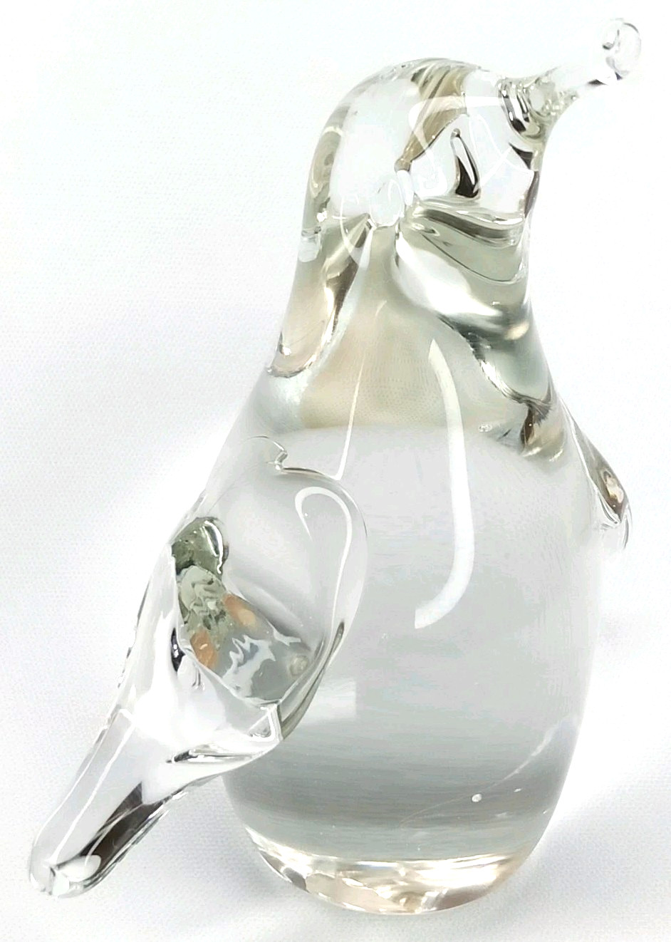 Vintage 1960s Hand Blown Clear Art Glass Penguin Paperweight