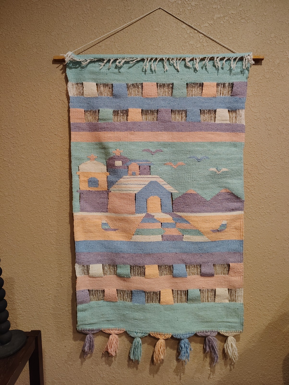 Vintage Woven Mexican Village Scene Tapestry/Wall Hanging
