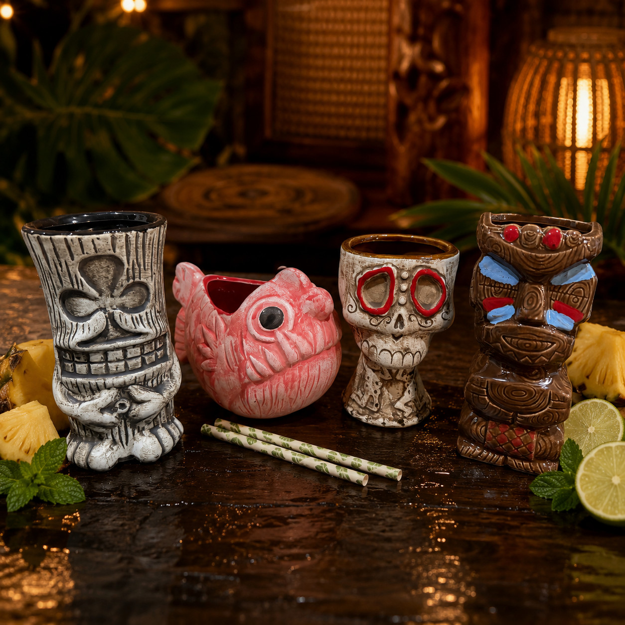 4 Piece Bahamas Tiki Mug set
