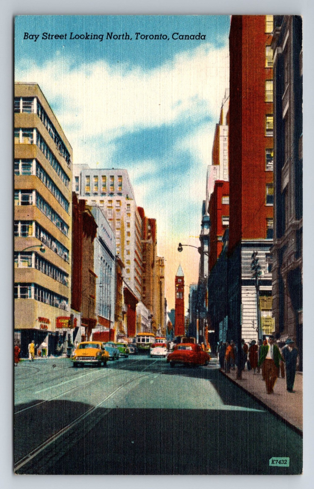 Canada, Toronto, Bay Street, Old Taxi, Cars, People, Vintage Postcard