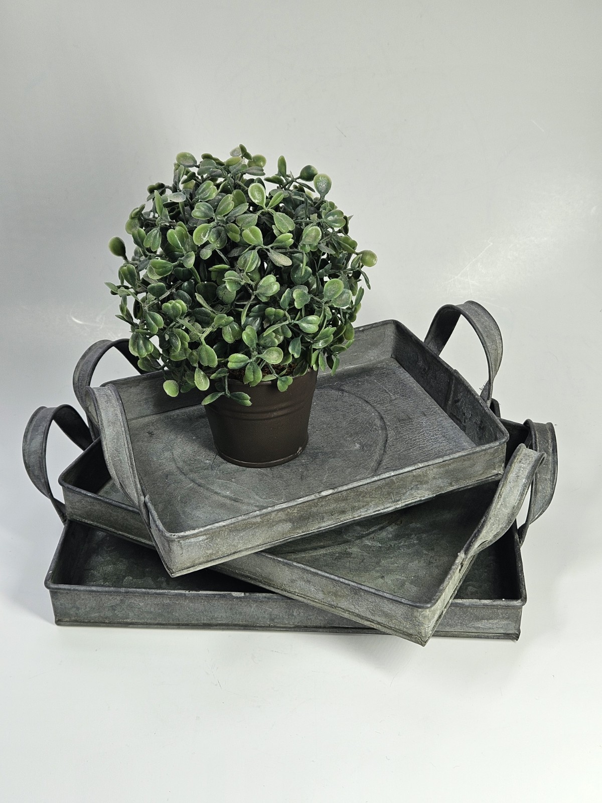 Set/3 Rectangular Rustic Galvanized Steel Heart Stamped Nesting Trays Handles Set/3 Rectangular Rustic Galvanized Steel Heart Stamped Nesting Trays Handles