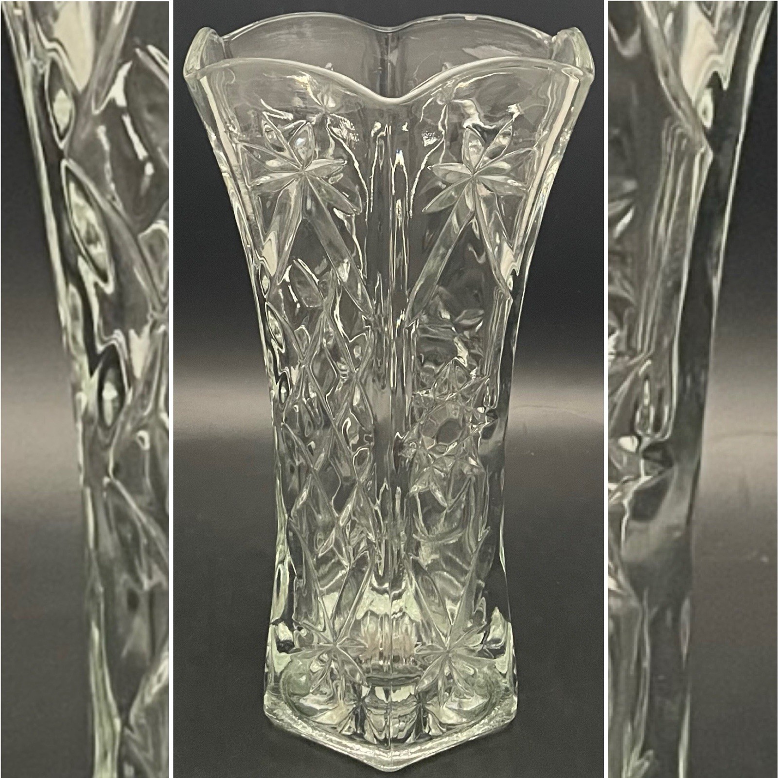 Anchor Hocking Early American Prescut 6-Panel Hexagon Vase c1960s USA 10.25