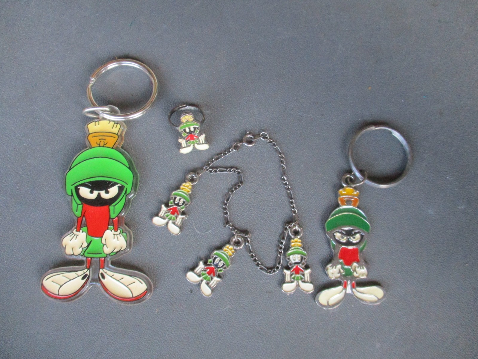 Vtg MARVIN THE MARTIAN Lot: Bracelet w/ Charms, Ring, Keychains