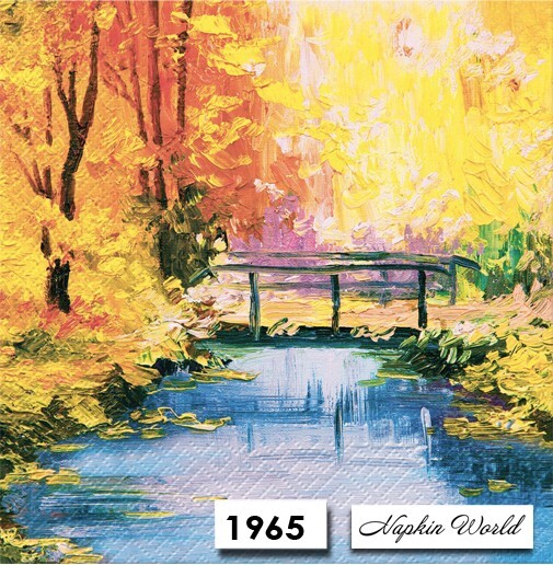 (1965) TWO Paper LUNCHEON Decoupage Art Craft Napkins - AUTUMN STREAM BRIDGE (1965) TWO Paper LUNCHEON Decoupage Art Craft Napkins - AUTUMN STREAM BRIDGE
