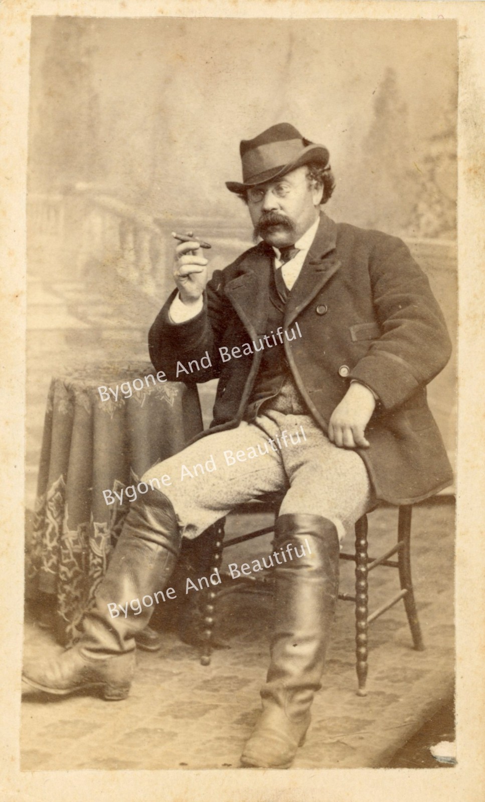 CDV Man Boots Riding Attire Cigar Wealthy By E.P. Spahn Newark NJ 1866-68