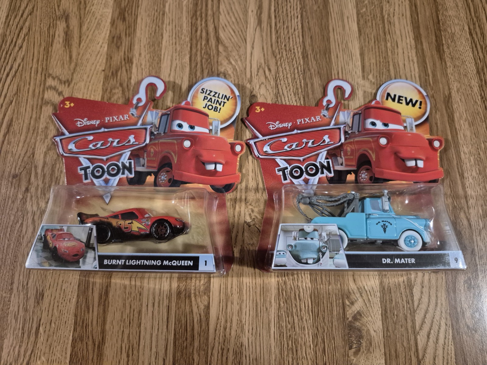 DISNEY PIXAR CARS TOON BURNT LIGHTNING McQUEEN & Dr. Mater Lot Read Description