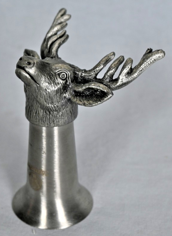 Jagermeister Deer Head Bar Shot Glass Pewter & Stainless Metal