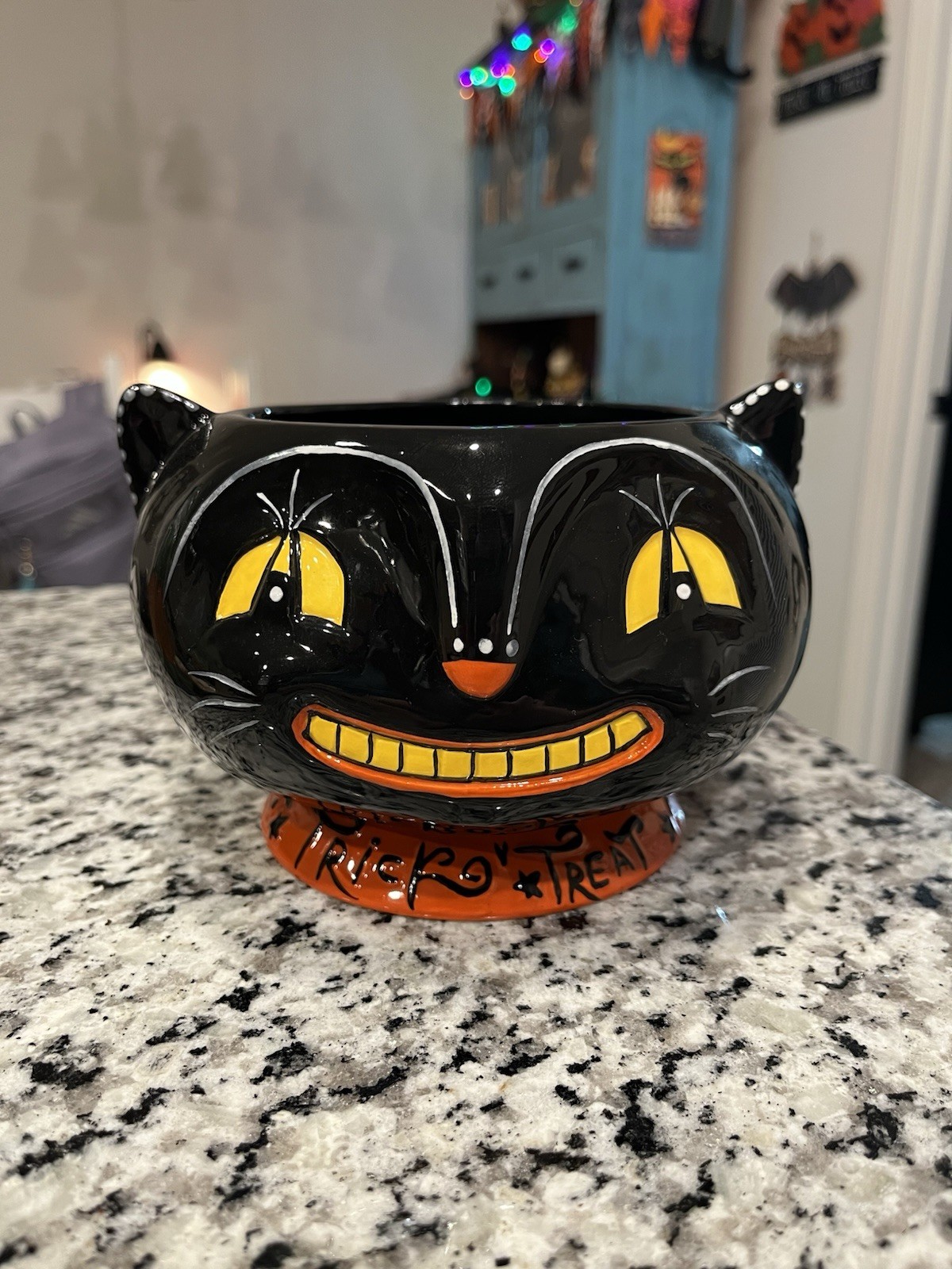 Johanna Parker Signed Black Cat Halloween Ceramic Bowl Candy Dish