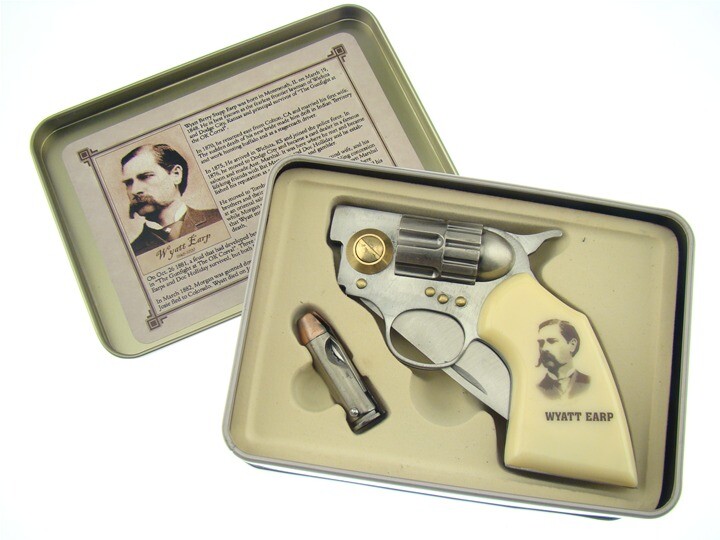 WYATT EARP Pistol Shaped Knife Bonus Bullet Knife Wild West Unique Collectible