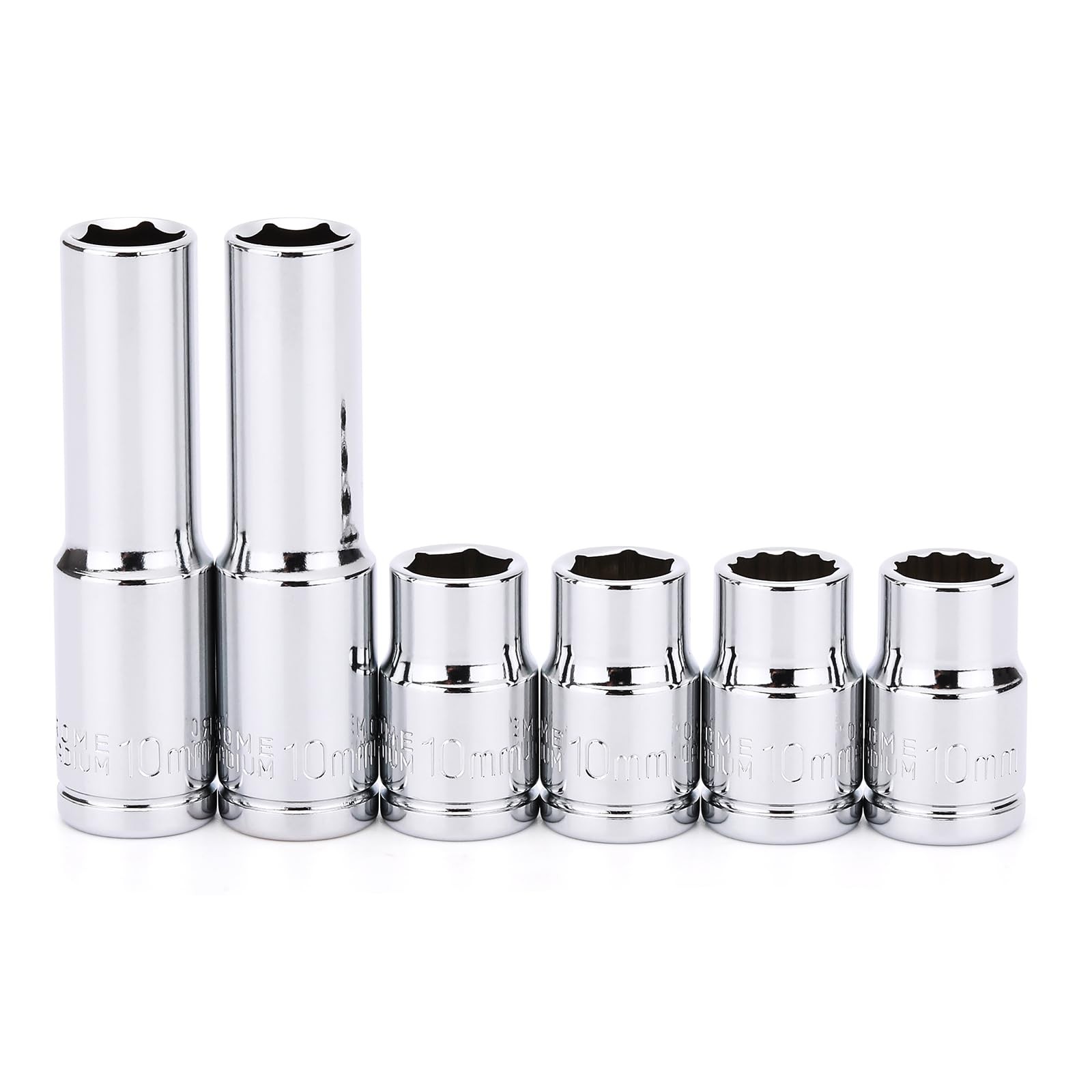 CASOMAN 6pc 3/8-Inch Drive 10mm Deep Shallow Impact Socket Set 6 & 12 Point