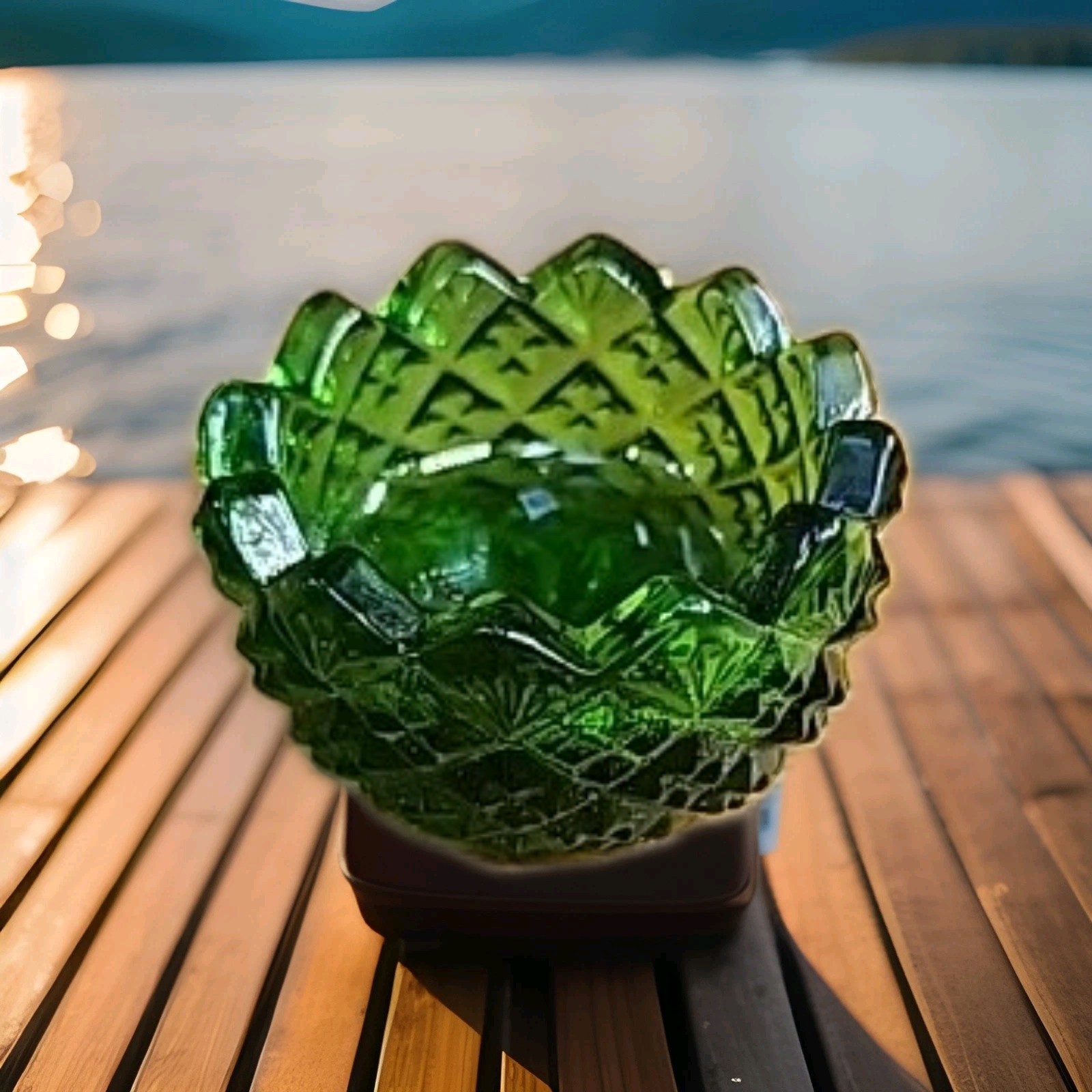 WESTMORELAND MOULD ENGLISH HOBNAIL HUNTER GREEN GLASS SALT DIP BY MOSSER 4 ROSSO