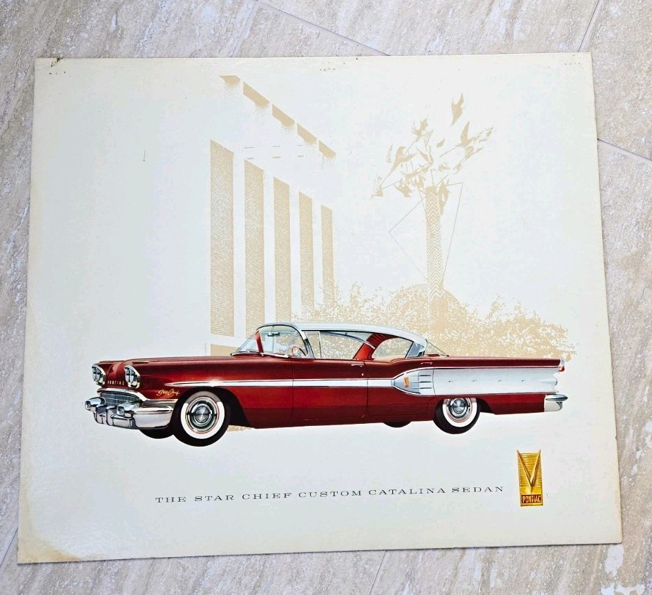 Orig 1958 PONTIAC Showroom Sign Star Chief Custom Catalina Sedan Dealer Promo