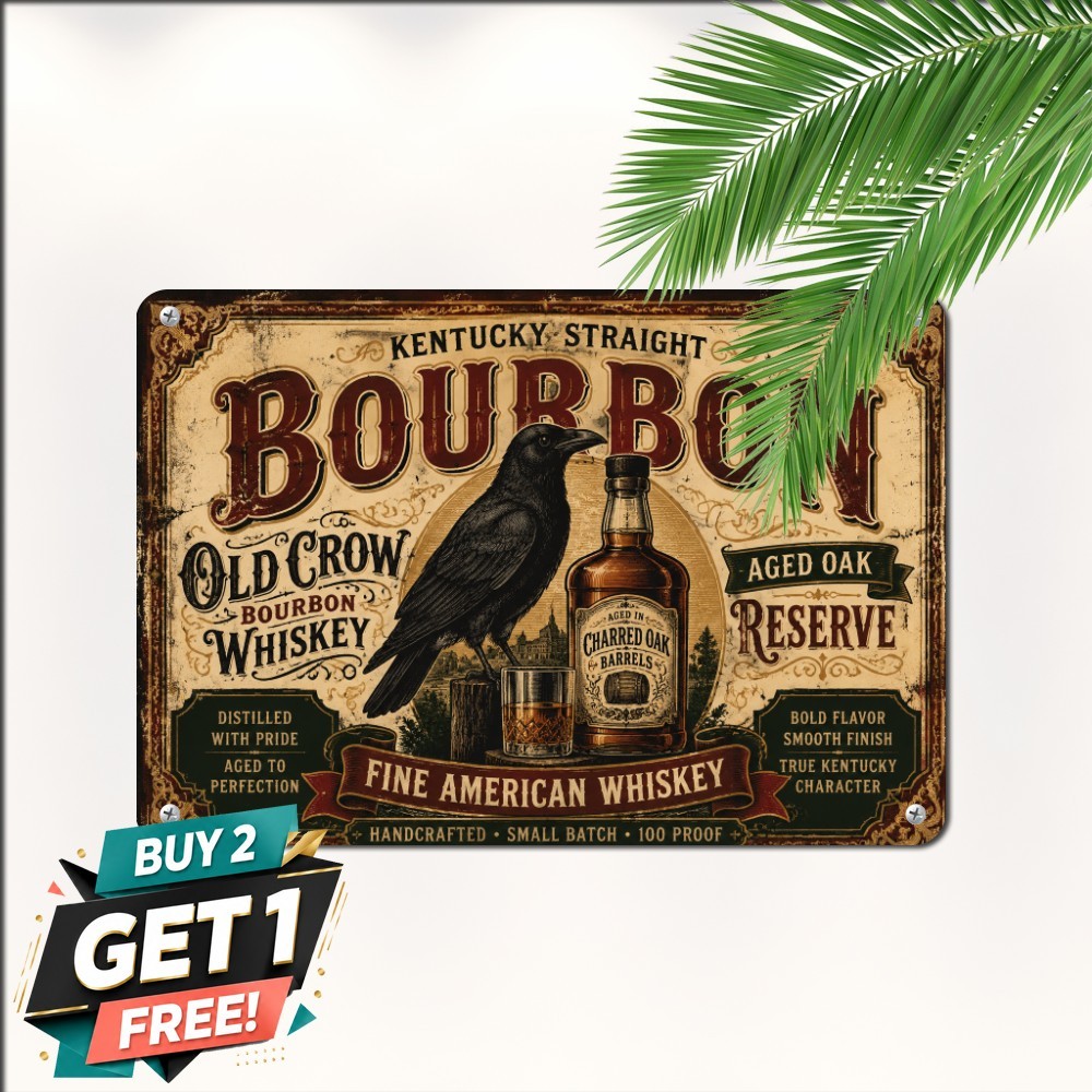 Aged Distressed Bourbon Whiskey Saloon Bar Wall Art Vintage Metal Tin Sign