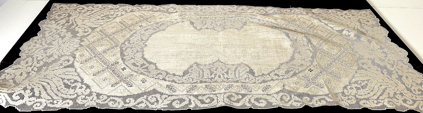 Antique Handmade Linen Needle Lace & Buratto Placemats & Runner for 12 NWOT B279