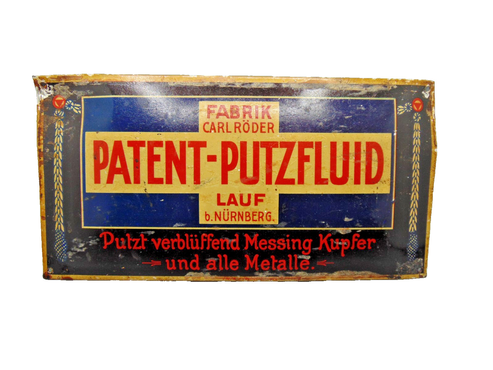 Patent cleaning fluid barrel hist Advertising metal sign Carl Röder Nurnberg Lau Patent cleaning fluid barrel hist Advertising metal sign Carl Röder Nurnberg Lau