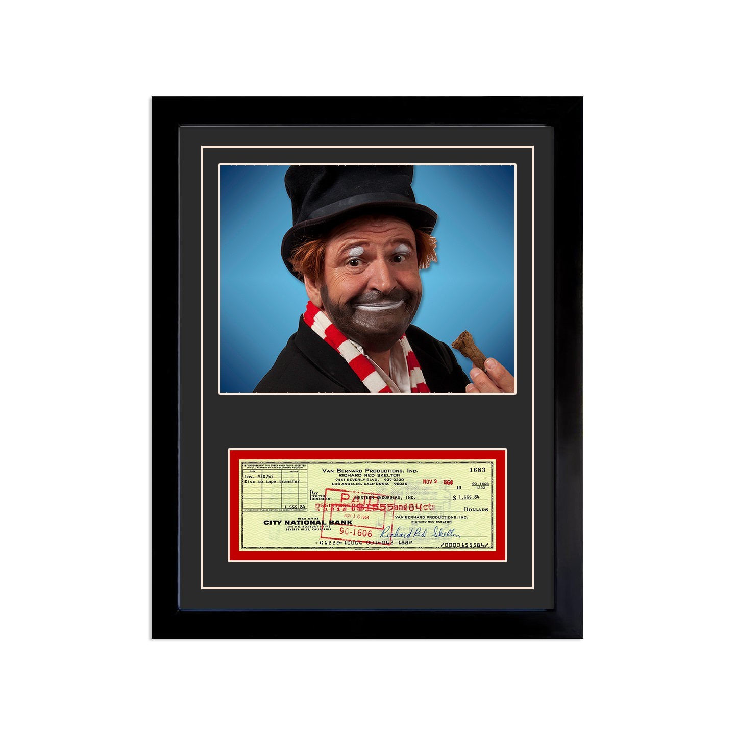 Red Skelton Reproduction Signed Cancelled Check  Framed Display