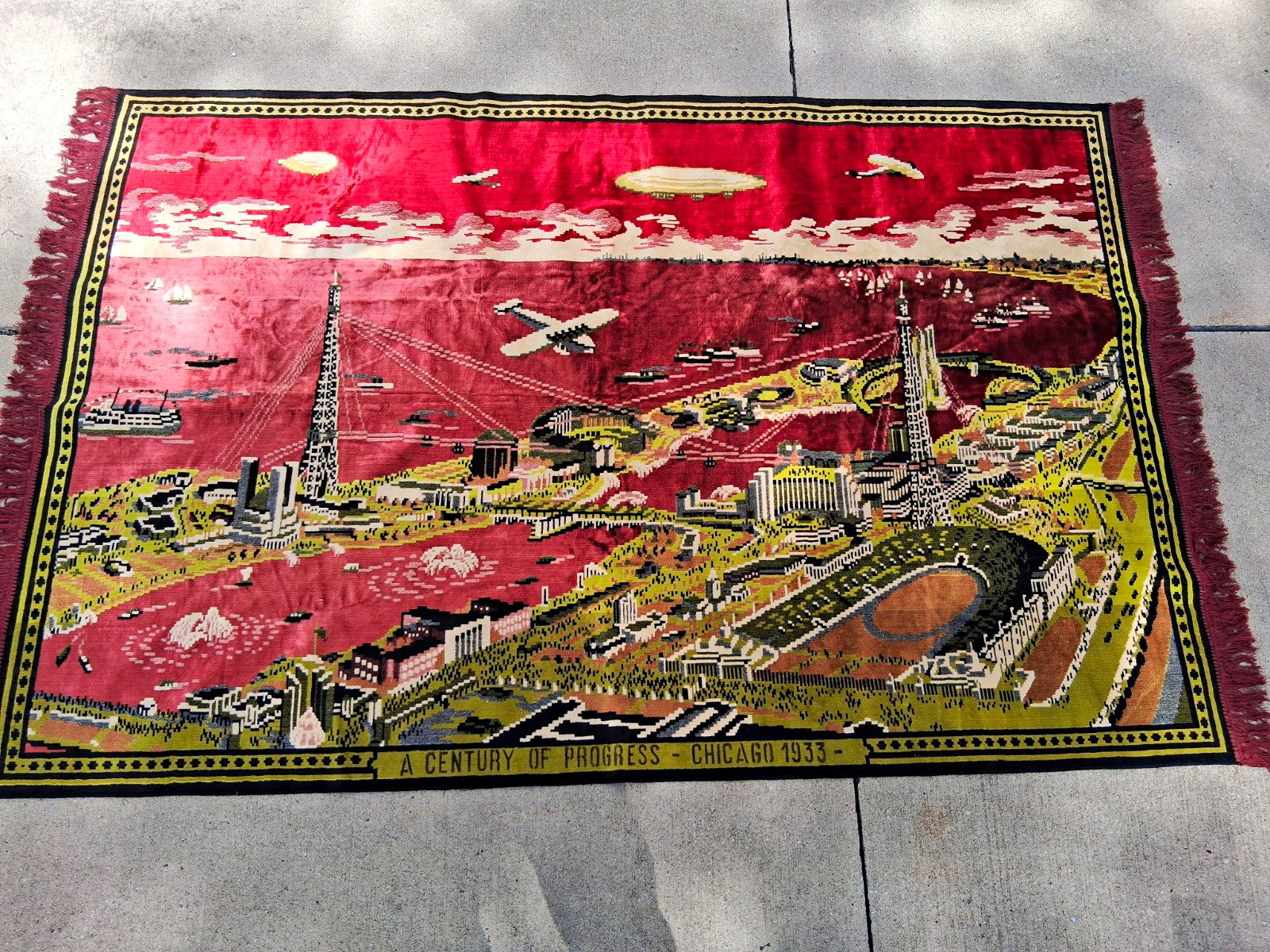 Century of Progress Chicago 1933-34 World's Fair X large Woven Velvet Tapestry 8