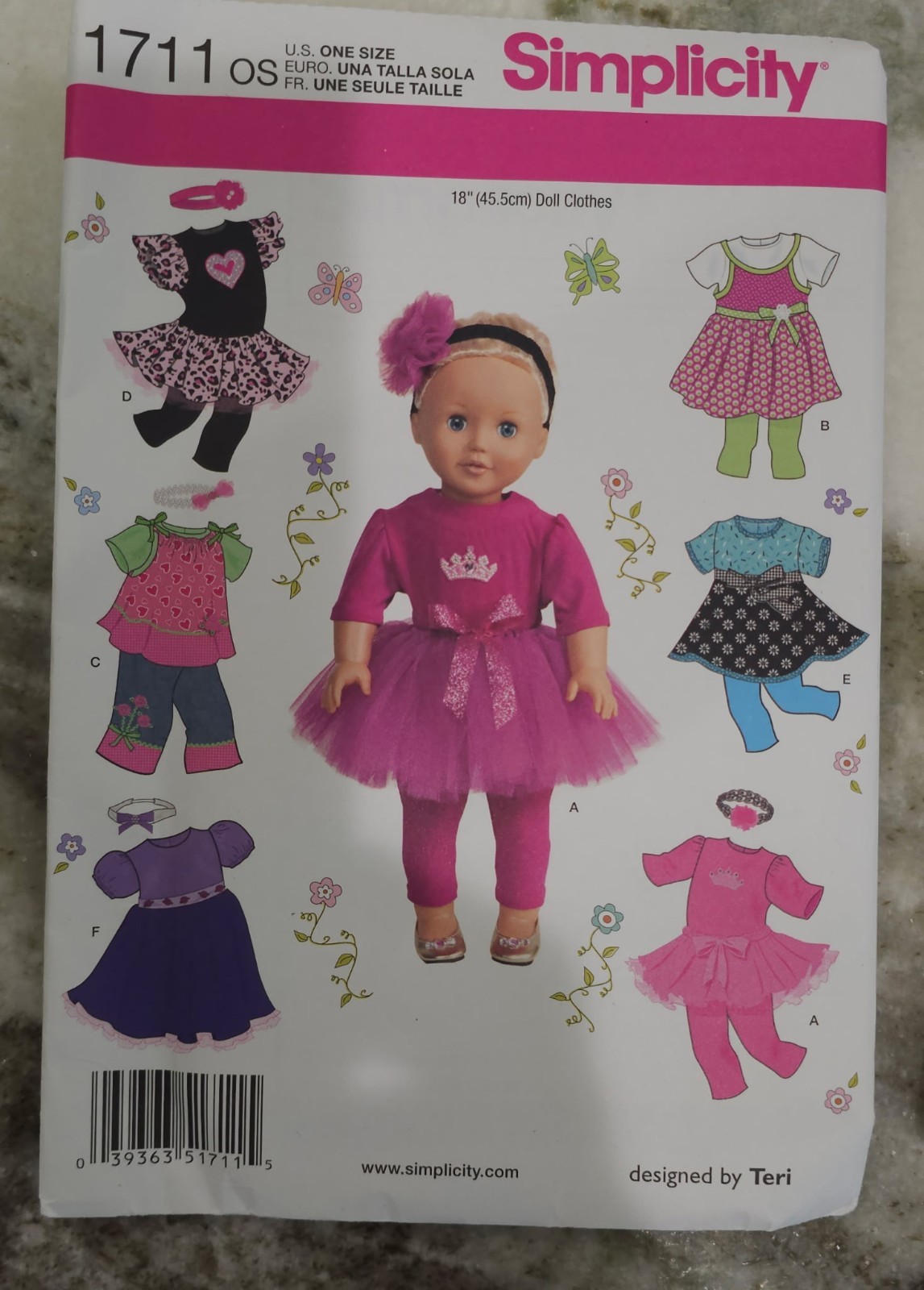 Simplicity 18 in Doll Clothes Sewing Pattern Lot 1711 & 2302