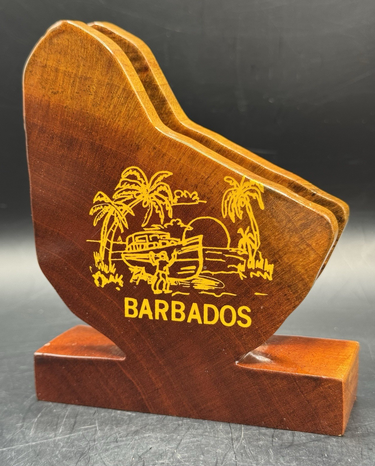 Vintage Reggie Medford Genuine Barbados Mahogany Napkin Holder Souvenir