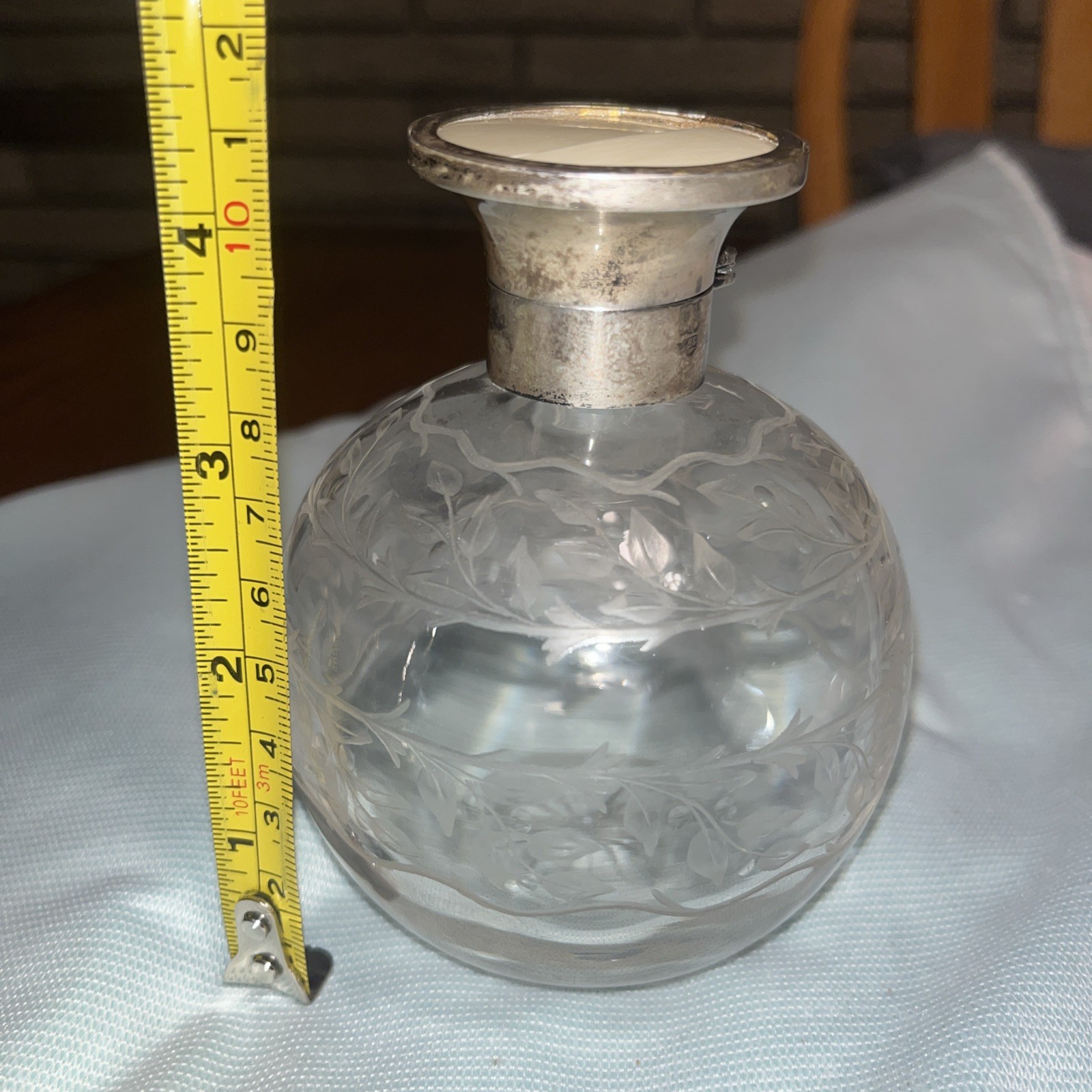 Antique English Cut Glass Perfume Bottle Sterling Silver Birmingham c1900 Antique English Cut Glass Perfume Bottle Sterling Silver Birmingham c1900