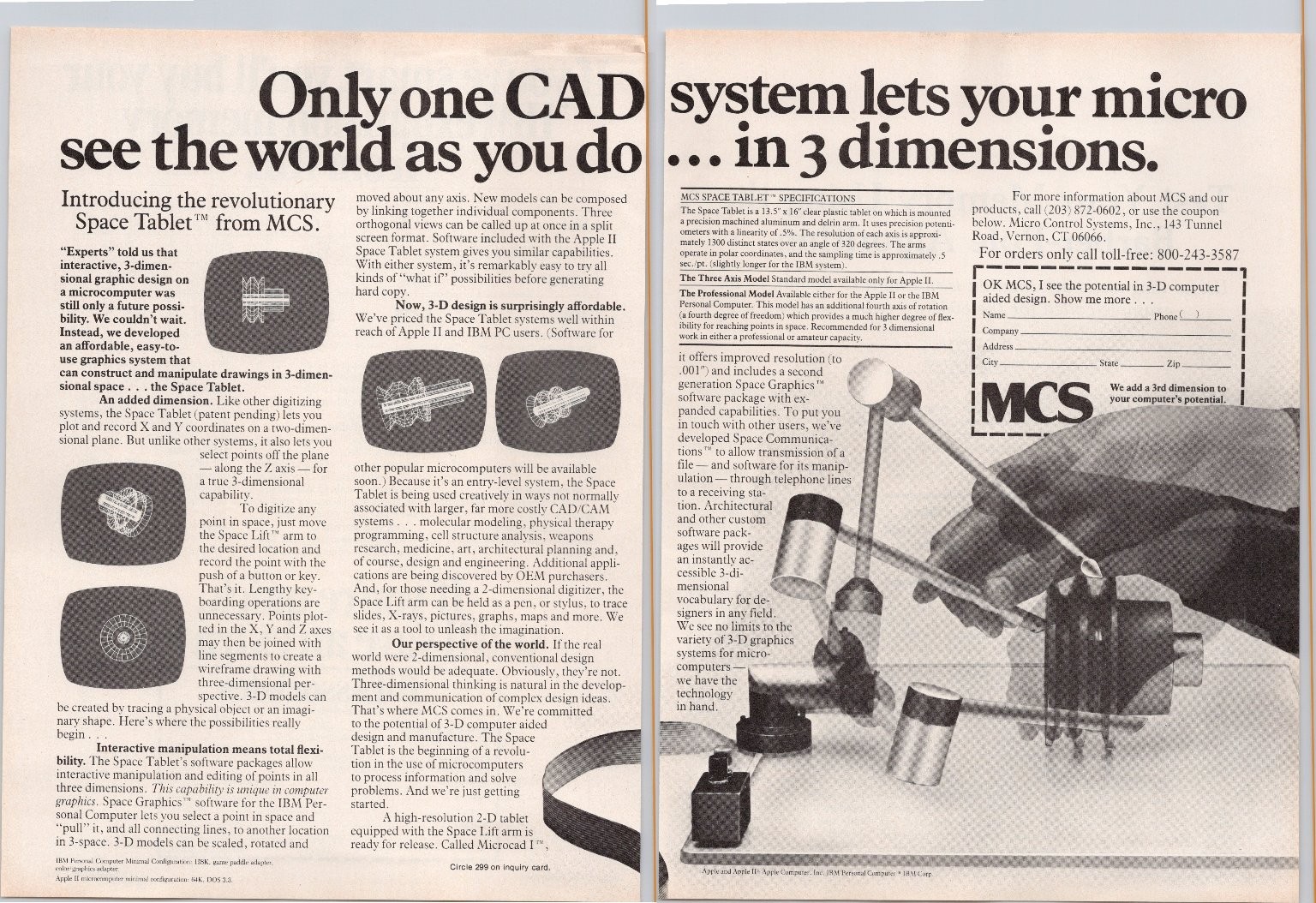 MCS Space Tablet 3D CAD System Print Ad 1982 Vintage Microcomputer