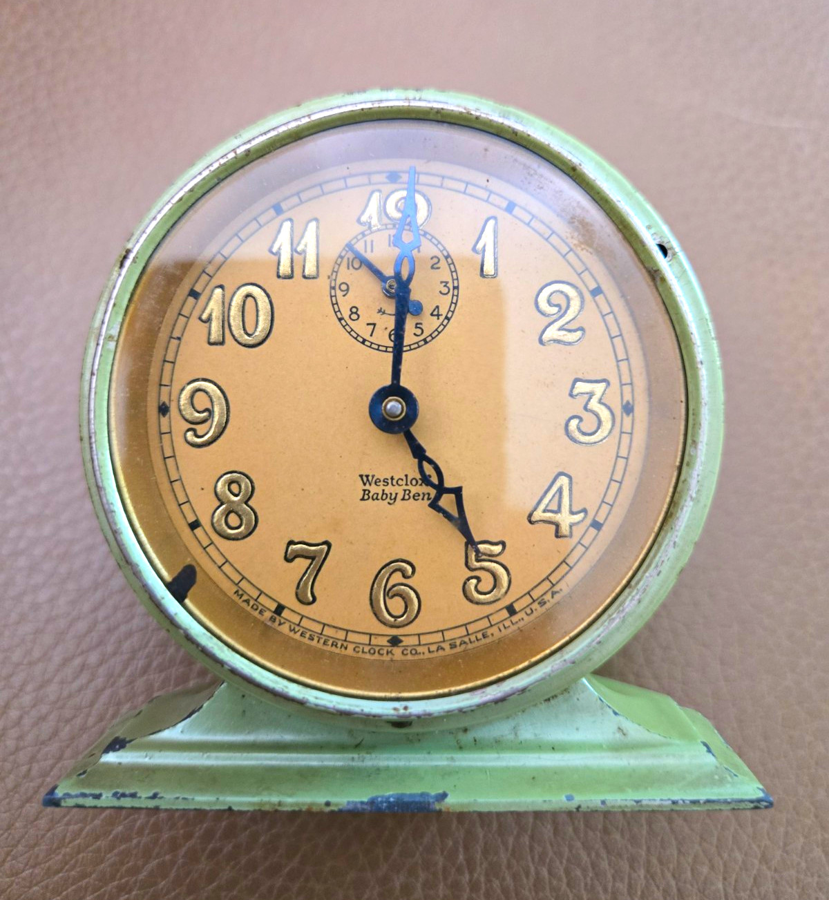 DOES NOT WORK PARTS ONLY Vintage Westclox Baby Ben Alarm Clock - Green Case -