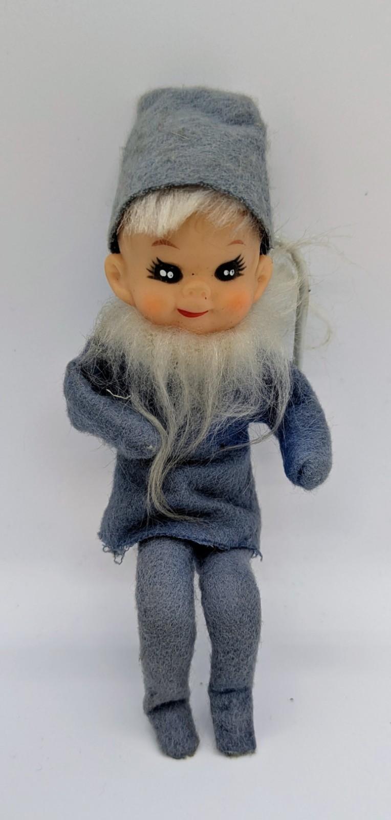 Vtg 1950s Elf Pixie Beard Blue Outfit Shelf Sitter Christmas Ornament Japan RARE