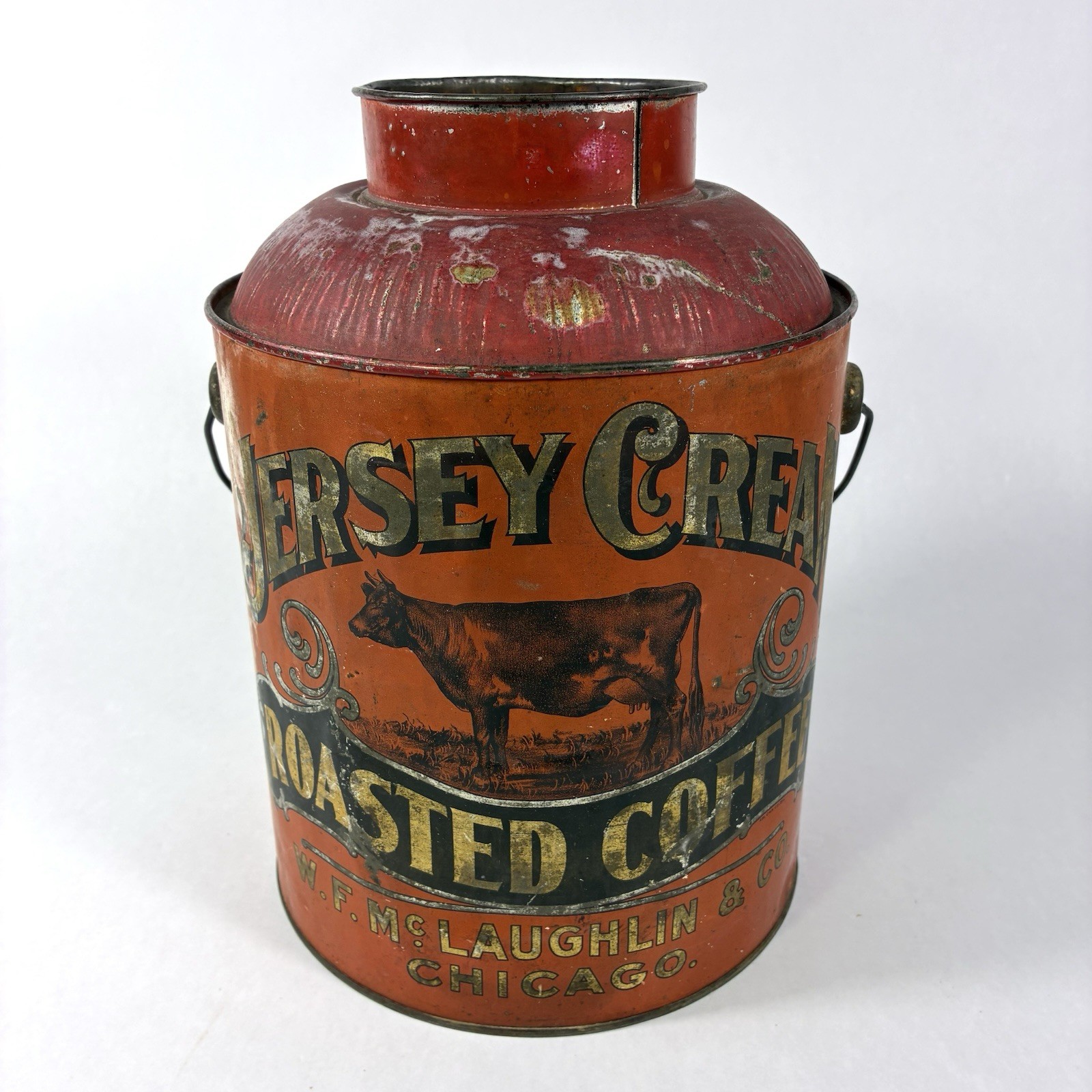 Antique Jersey Cream Roasted Coffee Tin Litho 5lb Cream Can Dairy Farm Cow Org.