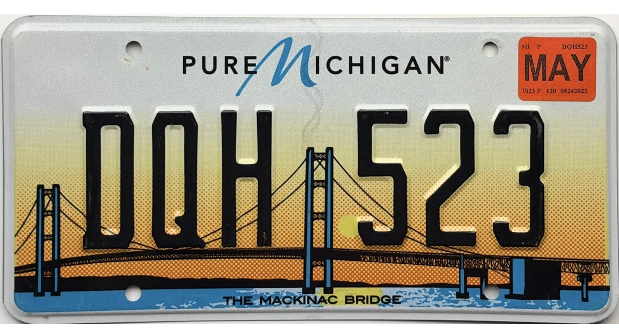 *BARGAIN BIN*  2023 Michigan Mackinac Bridge License Plate #DQH 523